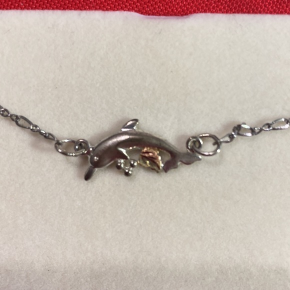 Dolphin Sterling Silver with Gold Leaf Ankle Bracelet. Item#701 - Picture 2 of 5
